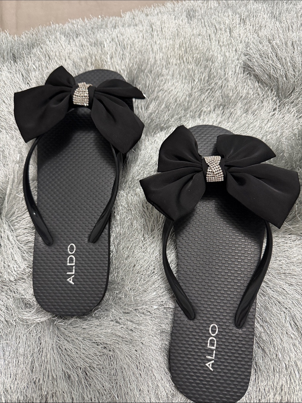 Aldo Black Bow Rhinestone-Accent Flip Flops - Picture 3 of 3